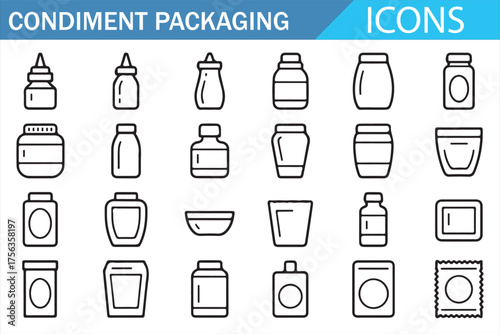 Condiment Bottles and Jars Icons - Vector Set for Packaging of Sauces and Seasonings