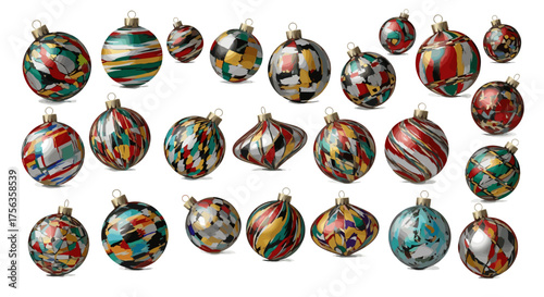Vector art of collection of colorful, unique, handcrafted christmas ornaments