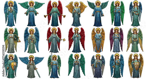 Vector art of collection of 20 different angels