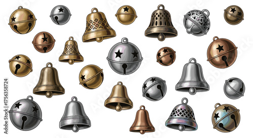 Vector art of collection of various antique jingle bells