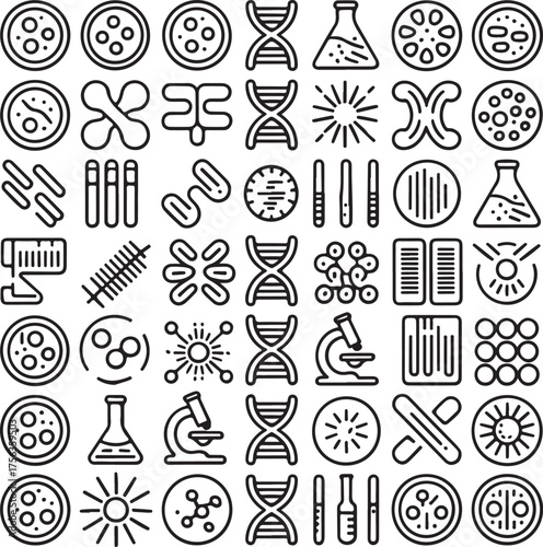 Diverse collection of science and medical icons for biotechnology and research projects