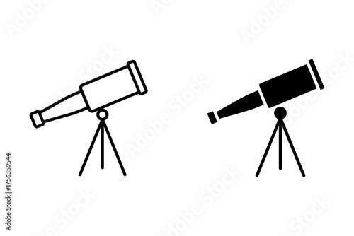 Telescope black and white flat vector icon design. Telescope symbol and glyph design