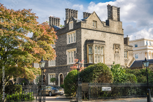 London, Outer circle street in Regent Park and beautiful old victorian town house of 18th century 