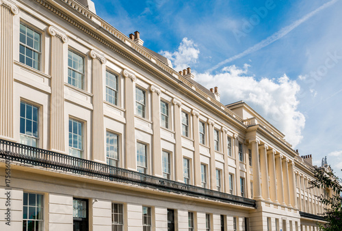 London, Outer circle street in Regent Park and beautiful town house of early 19th century 