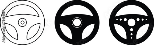 Racing steering wheel icon set car control and driving symbols vector illustration