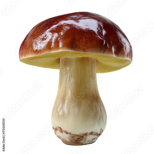 A stunning hyper-realistic depiction of a Suillus luteus mushroom, also known as slippery jack, isolated on a transparent background. Perfect for culinary, botanical, or educational design projects.