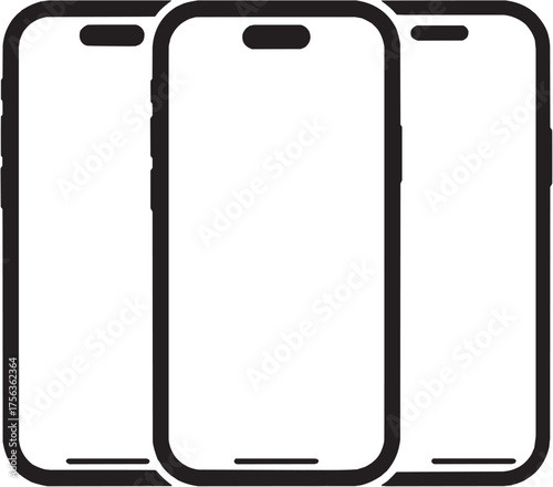 Smartphone outline icon set – includes modern mobile phone frames, devices, and technology templates. Editable stroke vector illustration.