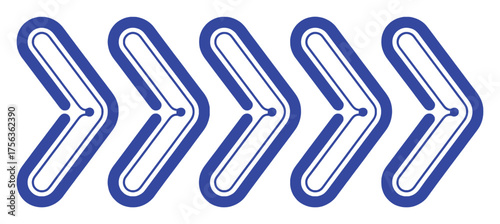 A Row of Five Blue Chevron Arrows Pointing to the Right on a White Background