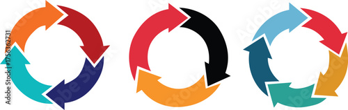 Round arrows icon collection reload repeat and loop symbol vector illustration for process and cycle concepts