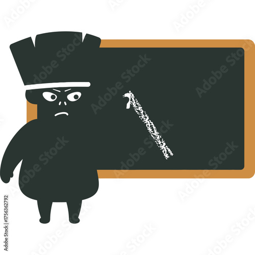 Cartoon Character Writing on Chalkboard angry hat headband education school teacher teaching illustration