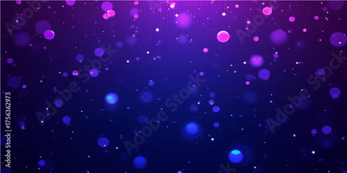 Abstract blue background with bright pink and purple bokeh lights, glowing particles, and shiny star decoration