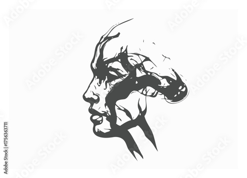 Abstract Ghostly Face Profile - Minimalist Vector Smoke Art