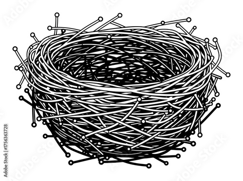 Minimalist Abstract Bird's Nest Vector: Wire and Circuit Design