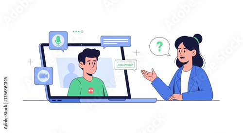 Video Conference Illustration Online Meeting and Communication in the Digital Age