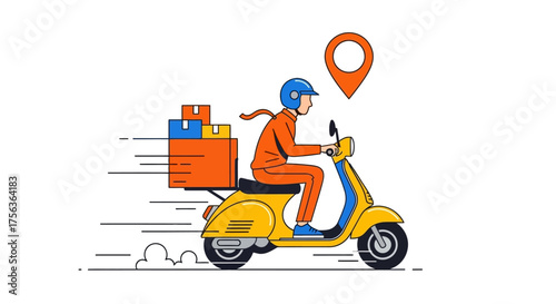 Delivery Service Courier on Scooter Delivering Packages, Fast and Efficient Transportation