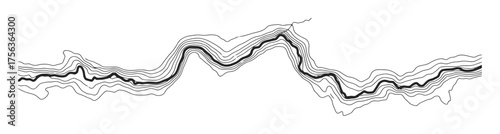 Minimalist Vector River Topography Map Design, Clean Lines, White Background