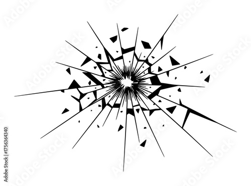 Minimalist Fractured Polygon Shatter Effect Vector Art, Broken Glass Impact