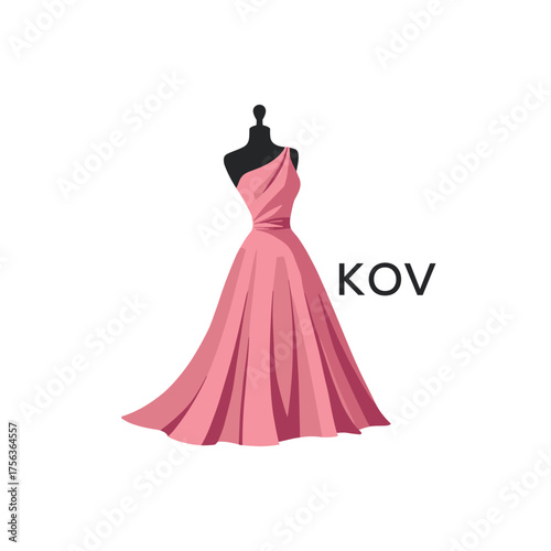 KOV Elegant Pink Dress Logo Design.  KOV Fashion Boutique and Clothing Brand Identity.  KOV Luxury Style Symbol.
