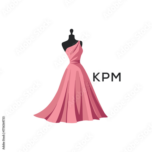 KPM Elegant Pink Dress Logo Design.  KPM Fashion Boutique and Clothing Brand Identity.  KPM Luxury Style Symbol.
