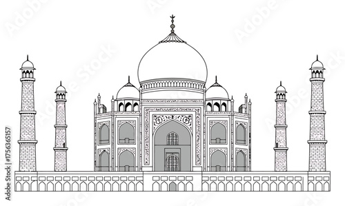 Minimalist Taj Mahal Pietra Dura Vector, Mughal Architecture Floral Inlay Design