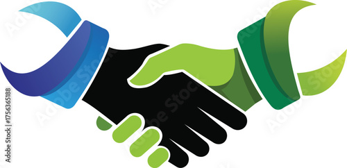 Two hands shaking with wrench elements, symbolizing partnership and collaboration in business