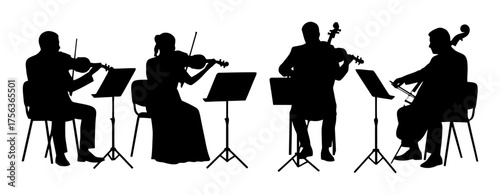 Minimalist Silhouette Orchestra String Section Vector Art, Classical Music Ensemble