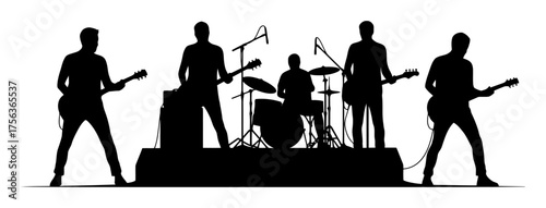 Minimalist Rock Band Silhouette Vector Art - Concert Performance