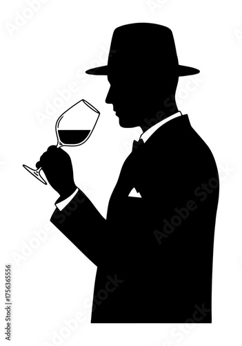 Minimalist Sommelier Silhouette - Wine Tasting Ritual Vector Art