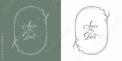 Hand Drawn Floristic Frame Border with Delicate Flowers, Branches, Plants with Geometric Shape