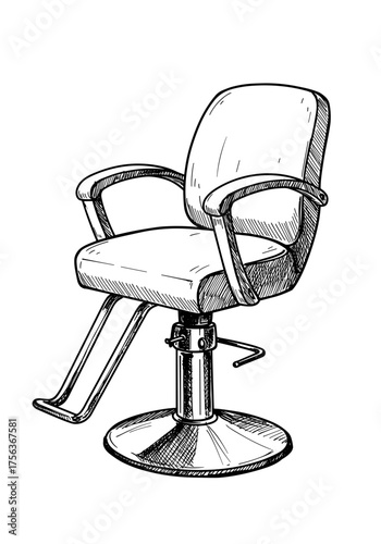 Vintage barber chair with adjustable height and armrests  