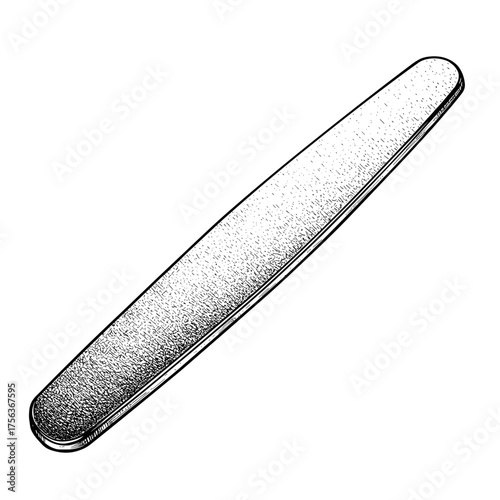 Nail file, hand-drawn sketch, grooming tool, , black and white vector illustration on transparent background    