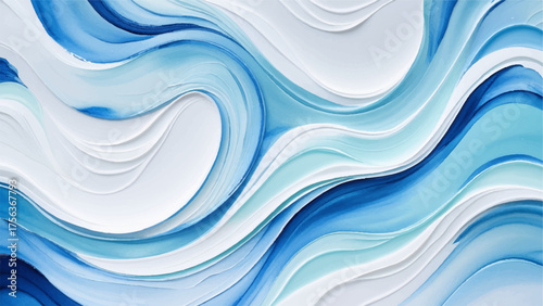 Abstract watercolor painting of flowing blue and white waves, blending soft gradients and smooth motion. Elegant fluid art symbolizing water movement, tranquility, and oceanic harmony.