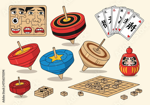 Games and toys on a tan background