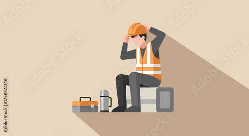 Construction Worker Taking A Break Wearing A Hard Hat Illustration