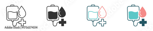 Blood donation icon set, dropped blood donor transfusion icon for charity blood donation and health care support , vector illustration . 