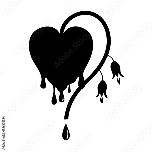 Vector art of single bleeding heart flower silhouette with buds