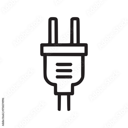 A simple line drawing of a two pronged electrical plug with three horizontal lines on the body of it