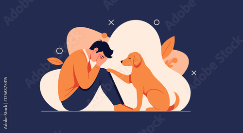 The comforting presence of a loyal dog offers solace to a distressed person.