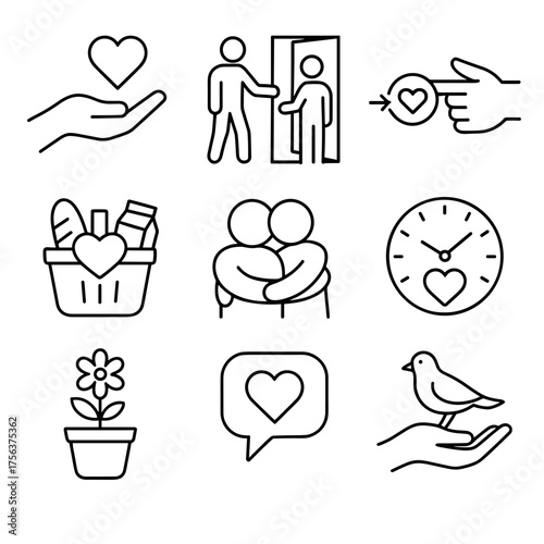 Giving Tuesday charity and volunteering line icons, donation and community support