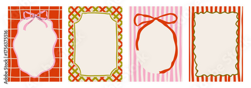 Elegant hand drawn frame set with vintage swirls, ribbons, and bows. Whimsical doodle borders for wedding invitations, greeting cards, or christmas festive designs