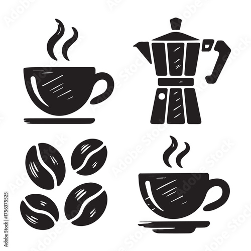 La Dolce Vita Coffee Illustration Set. Hand-Drawn Chalkboard Style Barista Icons.