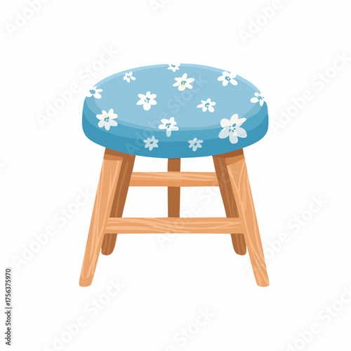 Einfacher Hocker mit blauem Blümchenstoff