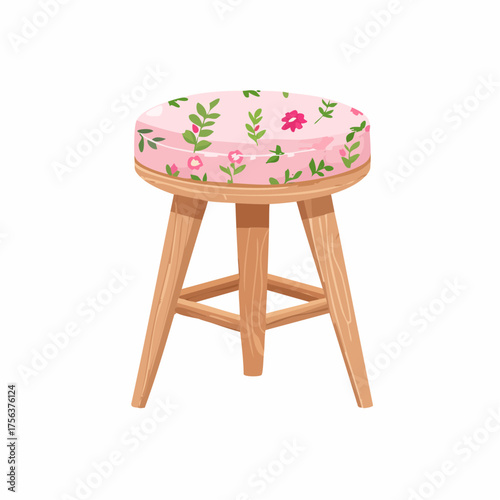 Einfacher Hocker mit rosa Blümchenstoff