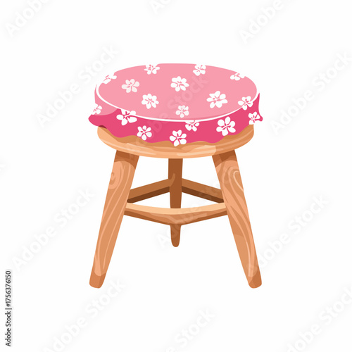 Einfacher Hocker mit rosa Blümchenstoff
