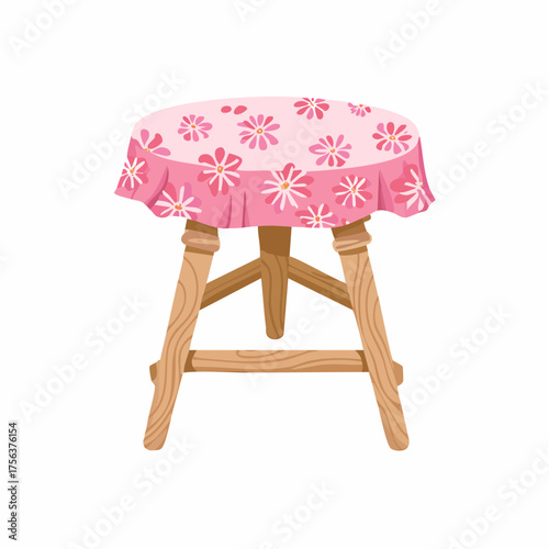 Einfacher Hocker mit rosa Blümchenstoff