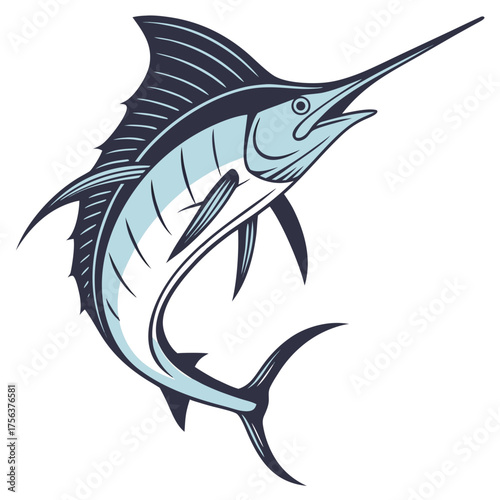 Blue marlin fish jumping out of water