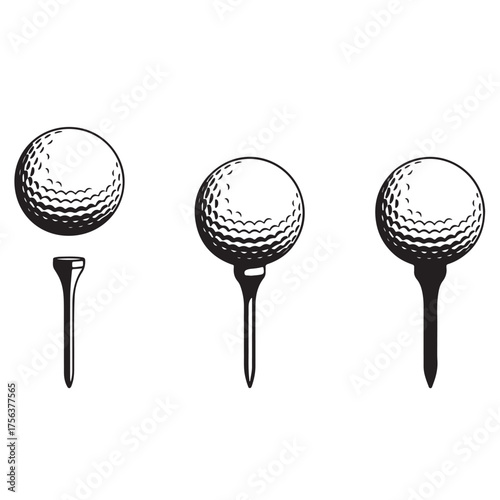 Golf Ball on Tee Icon Set Vector – Sports Silhouette for Game, Swing & Outdoor Design