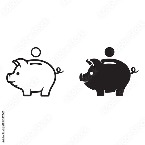 Piggy Bank Icon Set Vector – Savings Symbol for Finance, Budgeting & Money Management Design