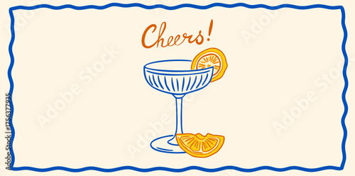 Cute hand-drawn coffee illustrations depicting various brewing tools and beans in a playful arrangement