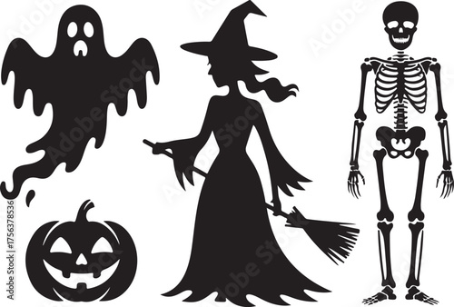 Grim Reaper with Scythe – Dark Death Skeleton in Hooded Robe Illustration